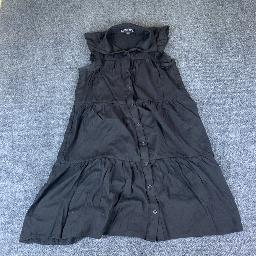 Trixxi Girl Shirt Dress Womens 12 Black Rayon Sleeveless Tiered Button Front
